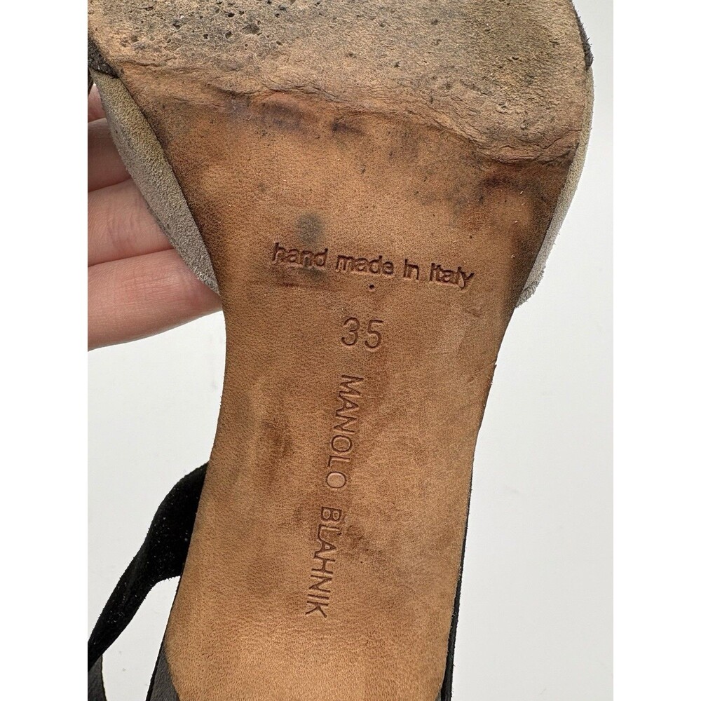 Manolo Blahnik Gray & Black Suede Stripes Slingback Pointed Toe Heels Size EU 35 - Picture 13 of 13